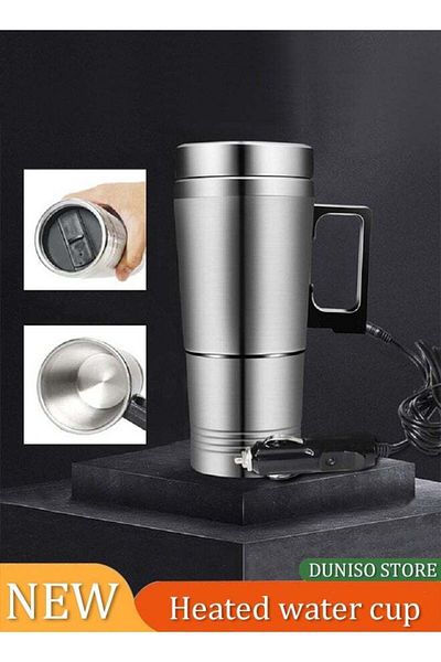Generic Car Kettle 350Ml+150ML Stainless Steel Car Electric Heating Kettle Coffee Tea Travel Water H