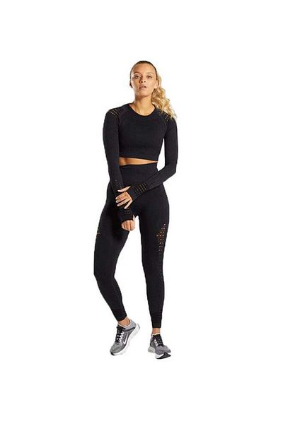 Generic Sports Long Sleeve Elastic Hollow Yoga Set Black