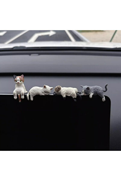 Çiçek Antalya مجموعة Mini Cat - مجموعة ديكورات توربيدو داخل السيارة مكونة من 4 قطع مع شريط مزدوج الجوانب