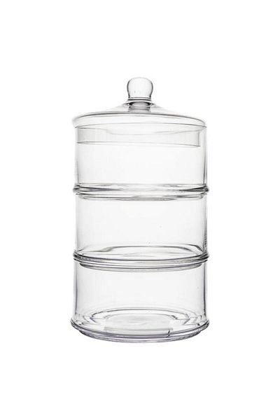 Generic PARFAIT 3-Tier Elegant and Sturdy Glass Candy Jar with Lid Clear 33 x 18cm Y115-003
