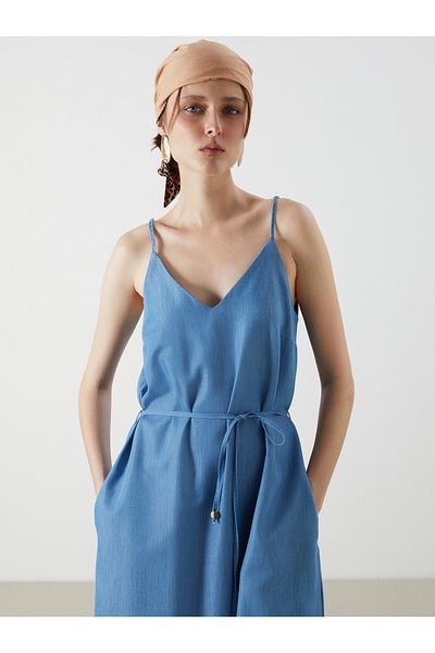 LC Waikiki V-Neck Strap A-Line Jean Dress