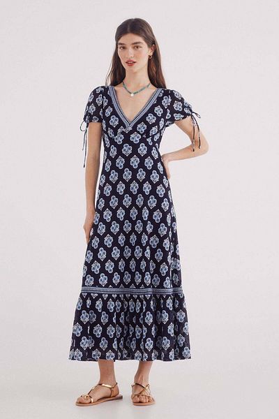 Springfield midi dress with print bows and sleeves