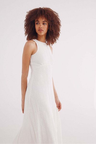 Springfield White crochet midi dress
