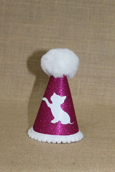 asöy Cat Birthday Party Hat Cat Party Fuchsia Eva Elastic Hat Diameter 7.5 Size 13 cm White Pompom