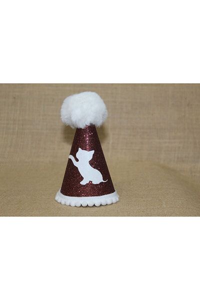 asöy Cat Birthday Party Hat Cat Party Brown Eva Elastic Hat Diameter 7.5 Size 13 cm White