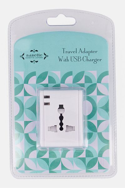 NANETTE LEPORE Travel Adapter With USB Charger, White