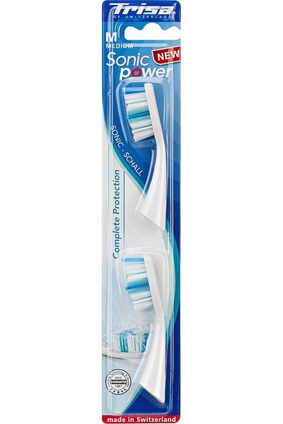 Trisa Sonic Power Complete Protection Medium Refill 2pcs Swiss Made Efficient Tooth Clean