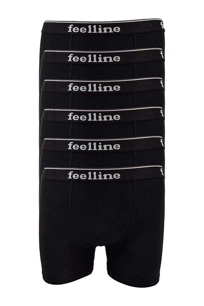 AC BOX 6 Pieces Feelline Black Cotton Natural Lycra Men's Boxers