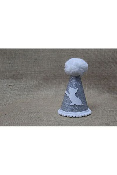 asöy Cat Birthday Party Hat Cat Party Silver Eva Elastic Hat Diameter 7.5 Size 13 cm White Pom Pom