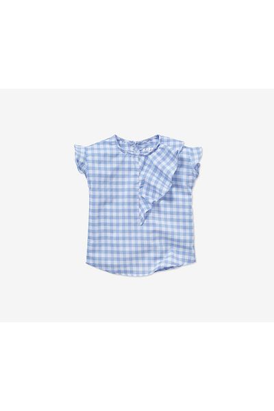 Tchibo Kids Girls Vichy Blouse, Light Blue and White