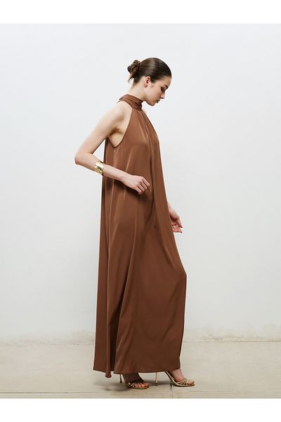 LC Waikiki Halter Neckline Gathered Evening Dress