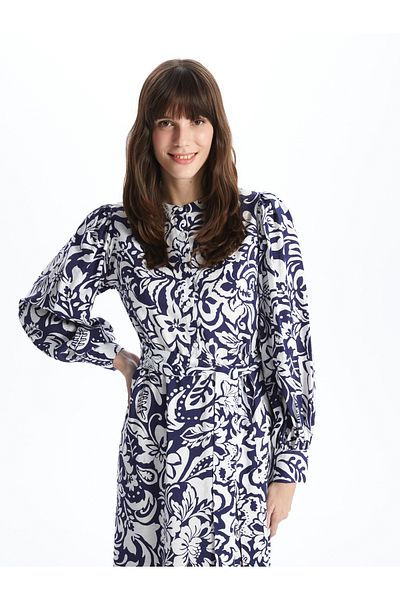 LC Waikiki Magnificent Collar Patterned Long Sleeve Women's Dress