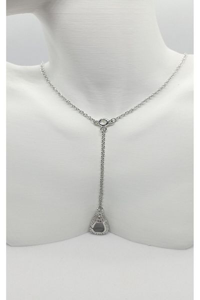ndjewelry Silver Color Stone Detailed Hook Figured Y Necklace