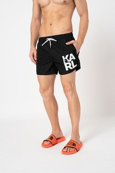 Karl Lagerfeld - Swim shorts with oversized logo print, Black, Size S
