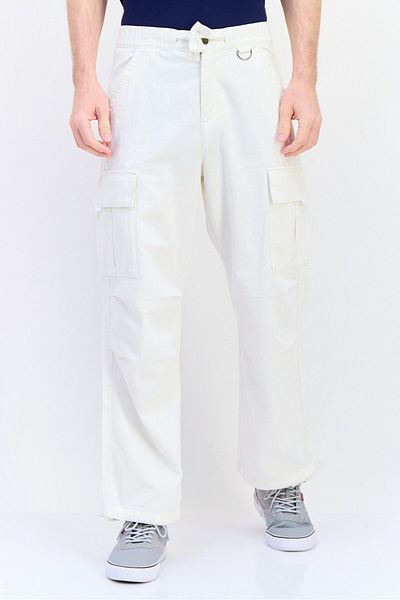 CELIO Men Regular Fit Drawstring Solid Cargo Pants, Off White