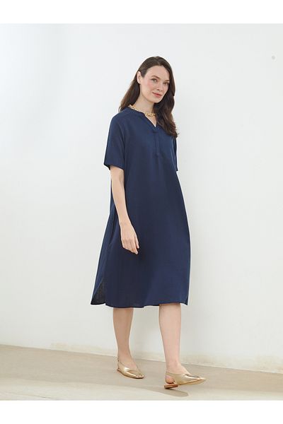 LC Waikiki Women's Dress with High Collar Linen Blend