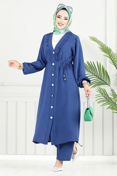 ModaMerve Lace-Up Hijab Suit 023Mr1077-M Indigo