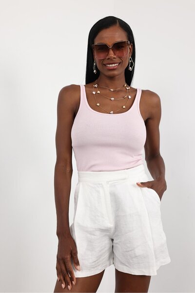 5in1Canpolat Powder Thin Strap Ribbed Undershirt 24113