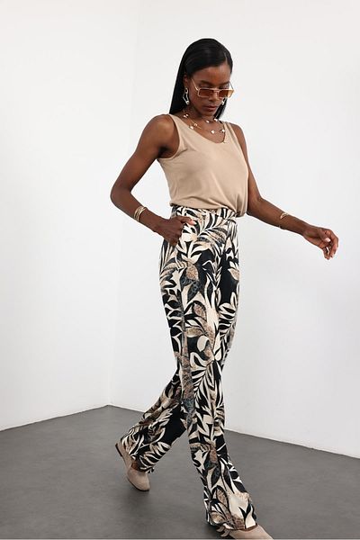 5in1Canpolat Black Patterned Satin Trousers 29883