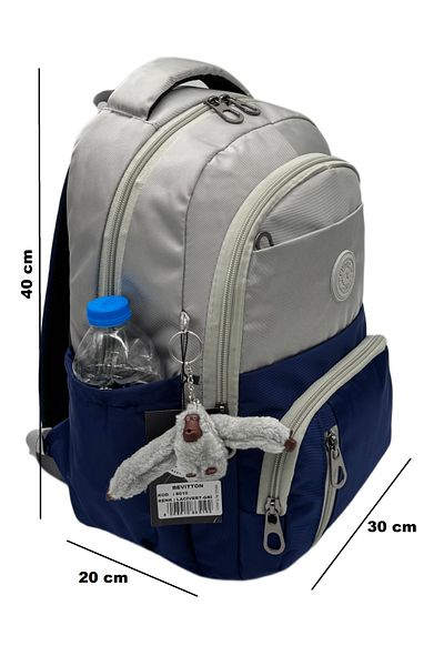 Harmela First School Bag Set of 3 Unisex Children's Primary School Bag Hrm-8010 Gray-Navy Blue