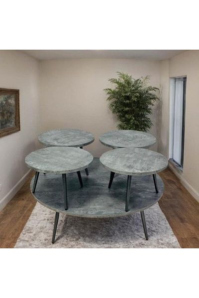 DEC13 A set of round floor tables in three elegant and distinctive colors