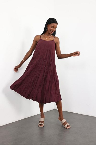 5in1Canpolat Plum Strap Crashed Dress 3208