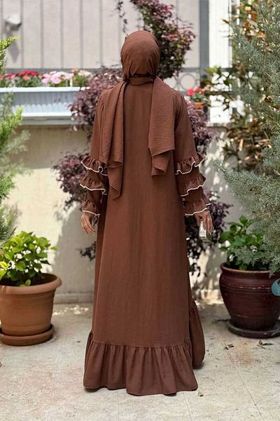 Bym Fashion Двоен костюм с шал и абая 70018 Кафяв