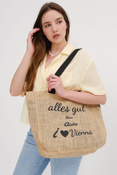 Addax Written Tote Straw Bag Ç5003