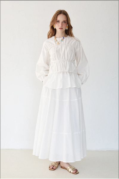 Molly Nelly Women's Thin Cotton Blouse Long Skirt Suit