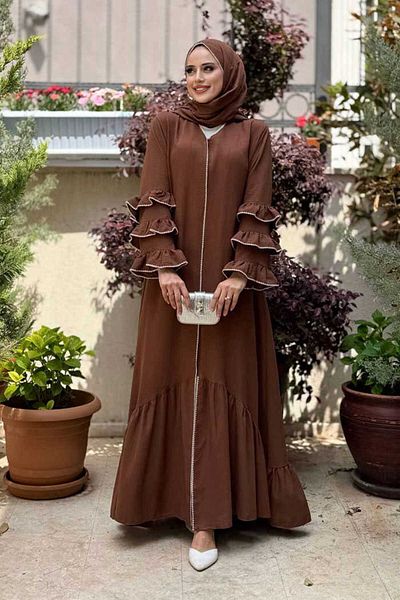 Bym Fashion Двоен костюм с шал и абая 70018 Кафяв