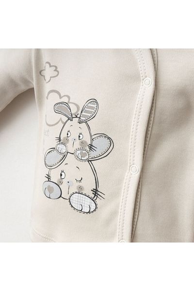 Gümüş Baby Kids Baby 3-Piece Set with Self-Gloves Rabbit Printed 100% Cotton Fabric