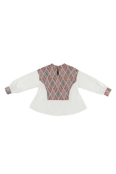 Panco - Bluza Fete cu Detalii Imprimate, Eleganta si Stilata, Ecru, 104 cm