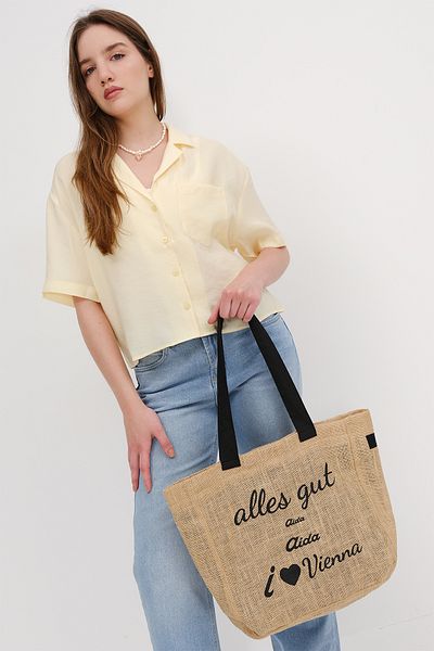 Addax Written Tote Straw Bag Ç5003