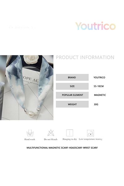 Youtrico New magnetic scarf,A variety of graphic prints,Versatile with a silk scarf.55*10cm