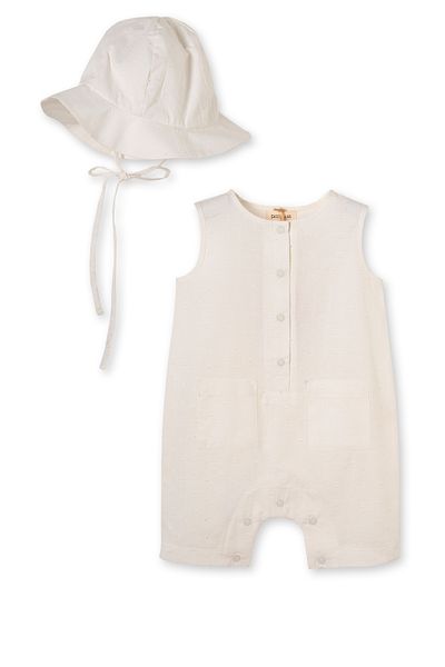 Patique Kids White Organic Cotton Woven Unisex Kids Jumpsuit