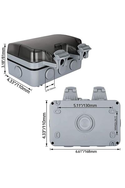 WHITE Double socket, waterproof IP66, with protective cover, installation accessories, white/grey