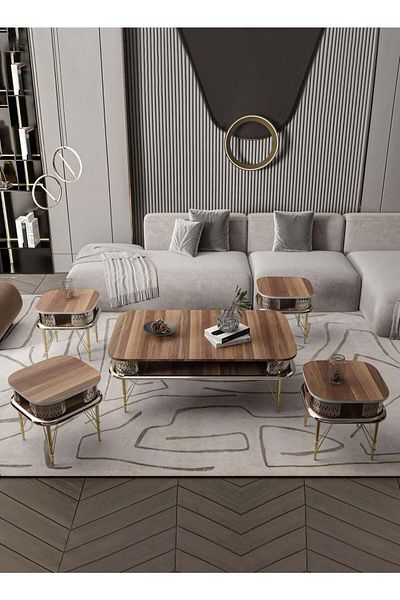 Zahra Alfkhama Luxurious Flower Coffee Table Set - Large Coffee Table and Four Small Tables