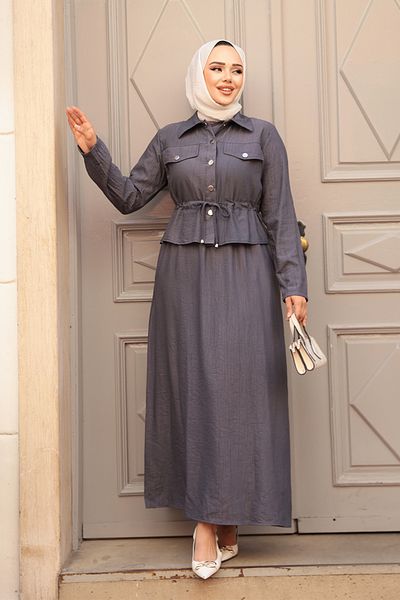 N.S NEVA STYLE Jacket Smoked Hijab Dress Double Set 44651Fu