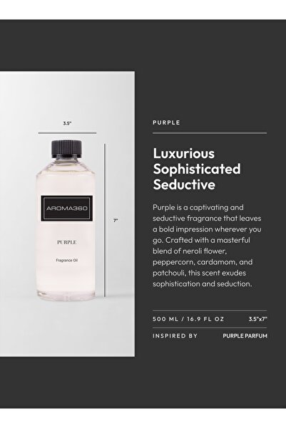 Aroma360 زيت عطري أرجواني - زهرة النيرولي، الفلفل، الهيل والباتشولي - 500 مل