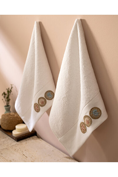Madame Coco Терсет з вишивкою, 100% бавовна, 2 рушники для рук - білий - 30x45 см