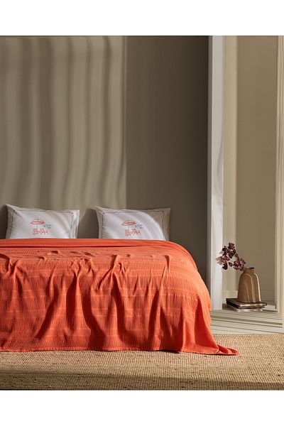 Madame Coco Mathilda King Size 100% Cotton Karde Plain Pique Set - Mercan
