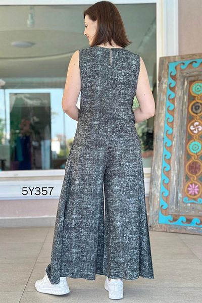 İnce Topuk Zero Sleeve Button Detail Casual Viscose Suit 5Y357
