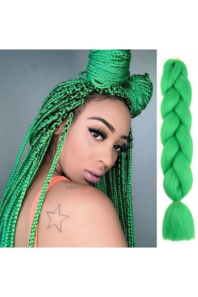 WNY Synthetic Hair Extension for Braiding, A24, Green, 60cm, 100g