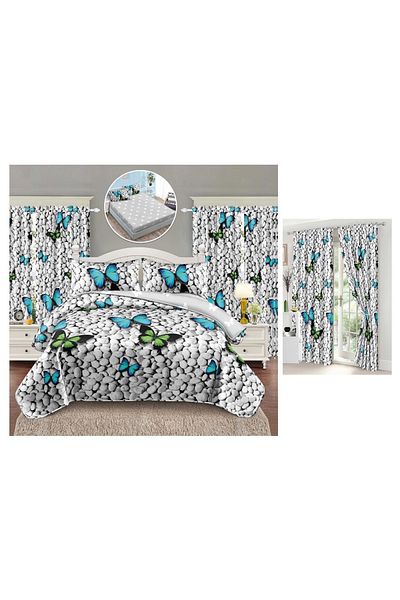 CHIRASO CHIRASO 6-Piece Bedding Set, with Drapery, Fitted Sheet 140x200, Duvet Cover, 2 Pillowcases