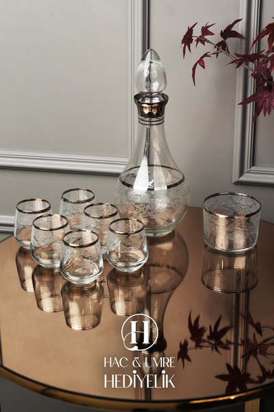Hac Umre Hediyelik Dekoratif Cam Zemzem İkram Takımı 8 Parça | Zemzem ve Mevl...