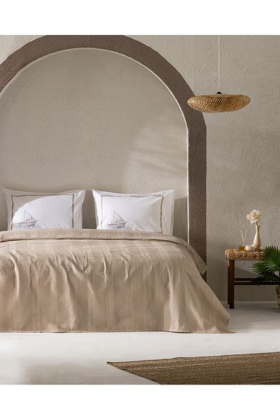 Madame Coco Mathilda King Size Cotton Ecocell Plain Pique Set - Beige