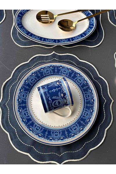ROSSEV Breakfast Set Blue Banube 35 Pieces for 6 People