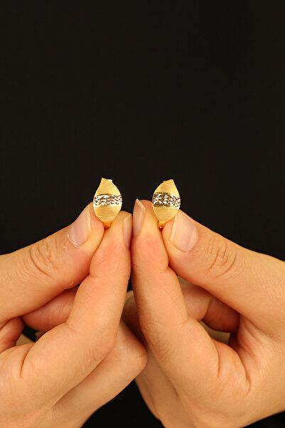 Çgk Çiğdem Gürel Kuyumculuk Yaldızlı Taşsız Altın Küpe