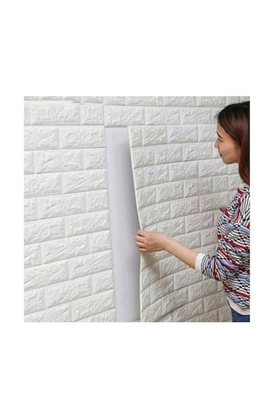 WHITE Set of 10 waterproof brick design self-adhesive wallpaper tiles, white