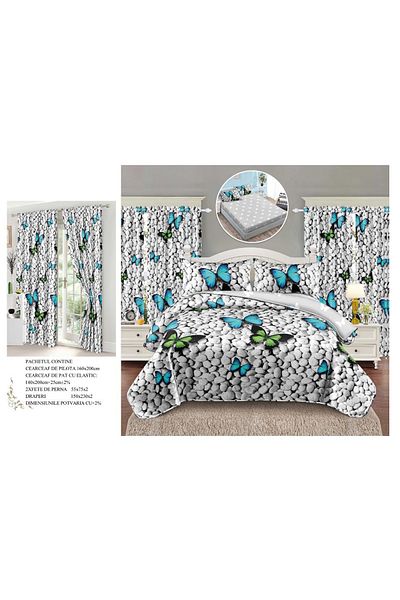 CHIRASO CHIRASO 6-Piece Bedding Set, with Drapery, Fitted Sheet 140x200, Duvet Cover, 2 Pillowcases